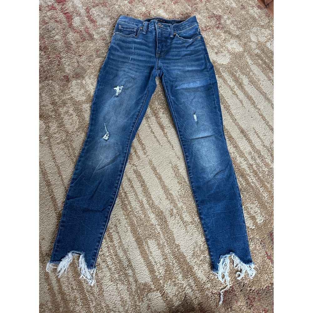 Lucky Brand Ava Mid Rise Skinny Jeans Womens 4/27 Distressed Raw Hem Ankle